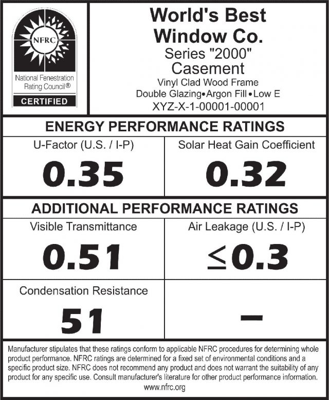 National Fenestration Rating Council label