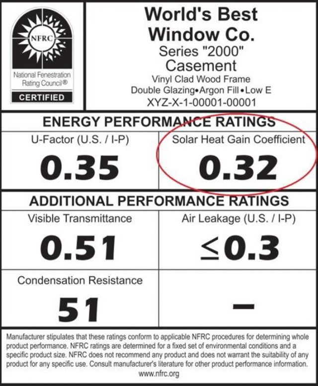 solar heat gain coefficient rating