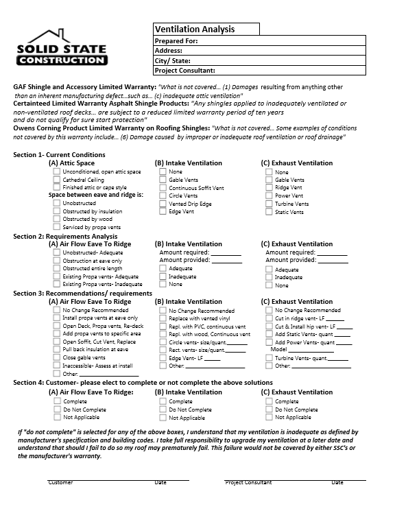 Solid State - Roofing Installation - Attic Ventilation Checklis